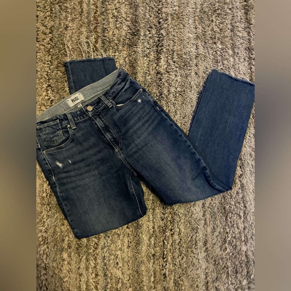 PAIGE Premium Denim Blain Destructed Straight-Leg High-Rise Distressed Jeans 27”